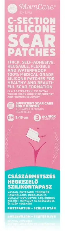 MomCare by Lina C-Section Silicone Scar Patches Silikonpflaster für Kaiserschnittnarben Größe S-M 3x15 cm 3 St.