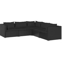 vidaXL 5-tlg. Garten-Lounge-Set mit Kissen Poly Rattan Schwarz