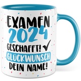 Tasse personalisiert Examen Geschenk Examen 2024 geschafft - Glückwunsch dein Name Geschenkidee Kaffee-Becher Kaffeetasse Tasse mit Spruch personalisierbar eigener Name Schulabschluss