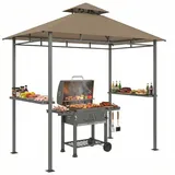 Metall-gartenpavillon 245x146x255cm, Doppeldach, 2 Ablagen, √úberdachter Grillplatz, Braun