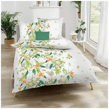 KAEPPEL Seersucker Bettwäsche Dschungellilien grün 155x220 cm + 80x80 cm - grün;weiß;orange