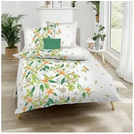 KAEPPEL Seersucker Bettwäsche Dschungellilien grün 155x220 cm + 80x80 cm - grün;weiß;orange