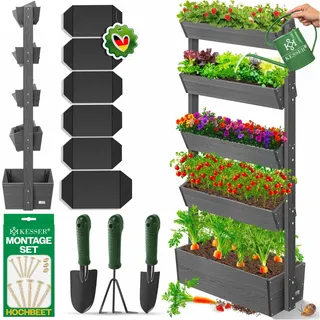 Kesser KESSER® Hochbeet mit Etagen Premium Blumenkasten Blumentreppe Pflanztreppe - Gemüsebeet Kräuterbeet Pflanzkübel Frühbeet Blumenbeet Pflanzkasten inkl. Gartenvlies- Beet für Terrasse Balkon &