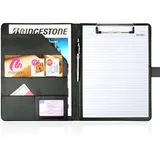 H&S A4 Klemmbrettmappe - Schreibmappe aus Kunst Leder mit Schlaufe, Klemmbrett, Taschen und Schreibblock in Schwarz - Organizer Mappe auch für Feuerwehr und Polizei oder Fahrer - Klemmbretttasche