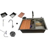 Faizee Home Edelstahlspüle Quantum Edelstahlspüle 75x45 cm – Küchenspüle mit Zubehör silberfarben