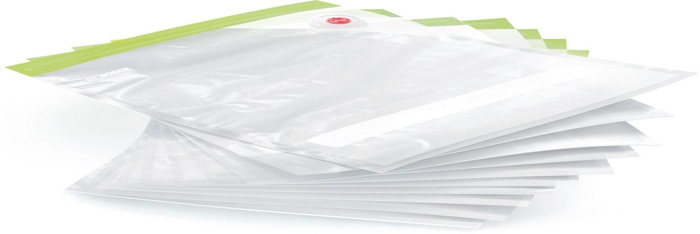 Produktbild BOSCH Vakuumierbeutel MSZV0FB3, Zubehör für Bosch Vakuumpumpen für Stabmixer (ErgoMixx, MaxoMixx), ErgoMixx Handrüher und Bosch VitaMaxx Vakuum-Standmixer., 10 Stk. weiß