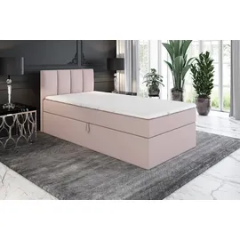 a&j möbelland gmbh Boxspringbett, Jugendbett GUNNAR 100x200 (Links) mit Bettkästen, Bonell-Matratze und Topper. Farbe: Rosa. - Rosa