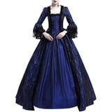 SALUC1A Damen Mittelalter Gothic Kleid Spitze Satin Trompetenärmel Bodenlanges Retro Kostüm Gewand Viktorianisches Renaissance Prinzessin Kleidung Gr.34-44 - 3XL