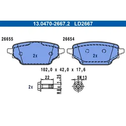 ATE 13.0470-2667.2 Bremsbelagsatz, Scheibenbremse ATE Ceramic