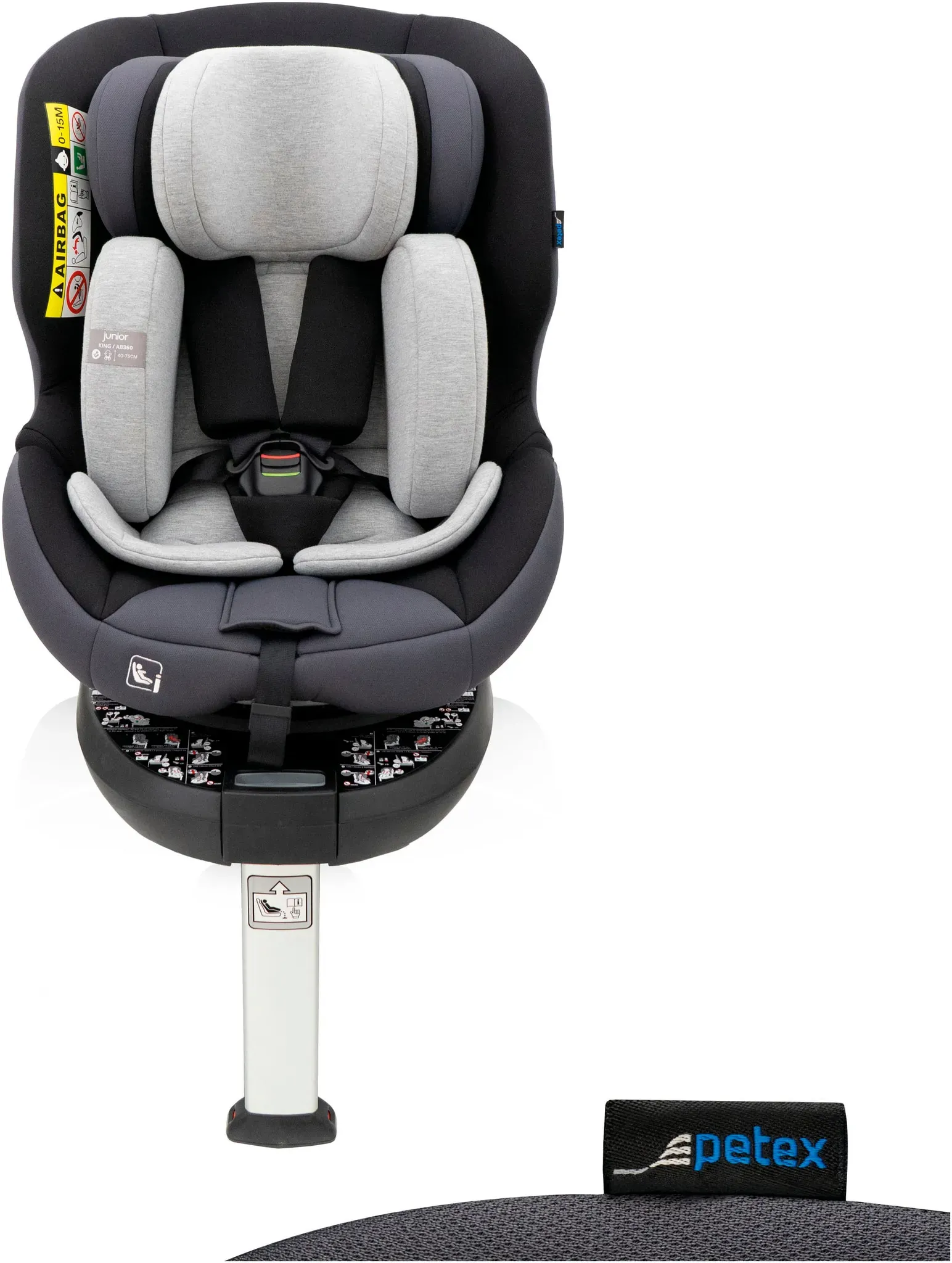 Autokindersitz PETEX "King, mit Isofix, grau" grau Baby Kindersitze ISOFIX-Befestigung & Stützfuß oder mit 3-Punkt-Gurt des Fahrzeugs