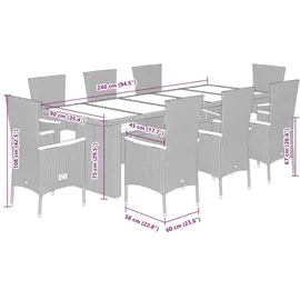 vidaXL Garten-Essgruppe 9-tlg. Grau