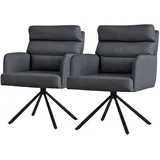 ML DESIGN modern living ML-Design Esszimmerstühle drehbar 2er Set Anthrazit, Wohnzimmerstühle mit Arm- und Rückenlehne, Drehstühle Auto-Position, Polsterstühle mit Polyesterbezug & Rückenkissen, Küchenstühle mit Metallbeine