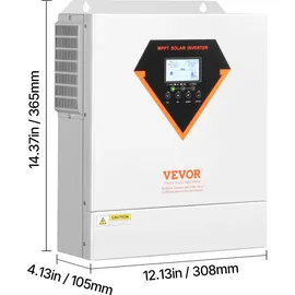Vevor Hybrid-Solarwechselrichter, reiner Sinus-Wechselrichter 24 V DC auf 220/230 V AC, mit integriertem 100A MPPT-Solarregler, für netzunabhängige Blei-Säure-Lithium-Batterie