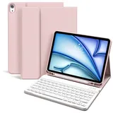 KVTVOU Tastatur Hülle für iPad Air 11 Zoll (2026 2025 2024), iPad Air 5. / 4. Generation (10,9 Zoll 2022 2020), Magnetisch Bluetooth Tastatur, QWERTZ-Layout, Weiche Stoßfeste TPU-Hülle, Rosa