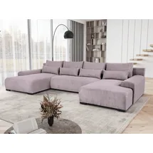 beautysofa Ecksofa Benny U-Form mit Schlaffunktion & Bettkasten & Ottomane – POSO 27 Rosa – Modernes Polstersofa - Rosa