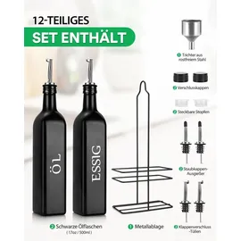 Öl und Essig Spender Set 500 ml Edelstahl Schwarz