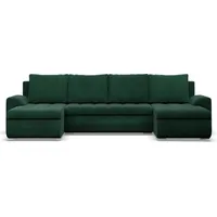 mebligo U-Sofa mit Schlaffunktion 2 Chaiselongues, Cord - Dunkelgrün - Grün