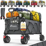 Tresko® Bollerwagen Faltbar 215l Mit Bremse  Handwagen Klappbar 150kg Inkl. Vollgummireifen  Faltbarer Strandwagen Extra Breite All-terrain-räder  Transportwagen Mit Tragetasche