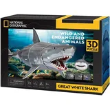 Cubic Fun CubicFun 661098 National Geographic 3D Puzzle, Weißer Hai, 3D Tierpuzzle mit 72 Teilen, Modellbausatz für Kinder ab 8 Jahren