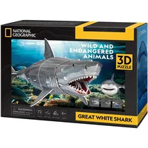 Cubic Fun CubicFun 661098 National Geographic 3D Puzzle, Weißer Hai, 3D Tierpuzzle mit 72 Teilen, Modellbausatz für Kinder ab 8 Jahren