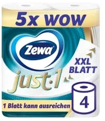 Zewa Just 1 Toilettenpapier, 4-lagig, weiß 485267 , 1  Packung = 4 Rollen à 99 Blatt