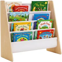 Relaxdays Kinderbücherregal 4 Stofftaschen 63 x 39 x 60 cm Kiefer massiv weiß
