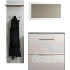 borchardt Möbel Garderoben-Set BORCHARDT MÖBEL "Oliva, Hängeschuhschrank, Spiegel, Garderobenpaneel", schwarz (weiß, weiß hochglanz), Holzwerkstoff, Kastenmöbel-Sets