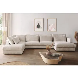 DeLife Wohnlandschaft Isla 430x225 Cord Beige Ottomane links
