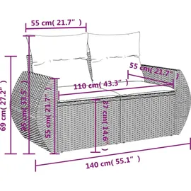 vidaXL Gartensofa-Set mit Kissen, grau, Polyrattan