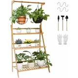 Blumenregal Pflanzentreppe aus Bambus für mehr Pflanzen und Blumenampel, Blumenständer Klappbar für Innen-Balkon Wohzimmer Outdoor Garten Dekor,