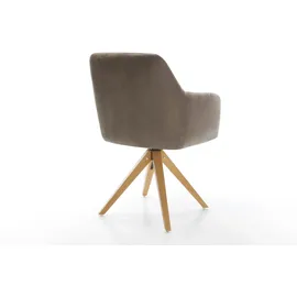 DeLife Esszimmerstuhl Greg-Flex Mikrofaser Taupe Vintage Holzgestell kantig Natur Taschenfederkern