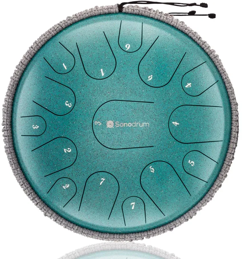 Sonodrum Zungentrommel - "Premium" - Handgefertigt - 35,5cm - 15 Zungen - C-Dur, Grün