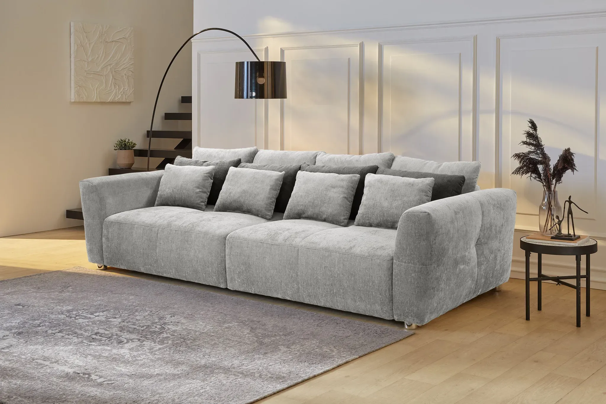 Big-Sofa JOCKENHÖFER GRUPPE "Gulliver" Sofas Gr. B/T: 298 cm x 137 cm, Chenille, grau (hellgrau) mit Federkernpolsterung für kuscheligen, angenehmen Sitzkomfort