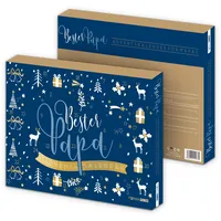 itenga Adventskalender Bester Papa blau gold gefüllt mit 24 Überraschungen z.B. Aftershave Lotion, Duschgel, Mini Wasserwaage perfekter Begleiter während der Vorweihnachtszeit für Männer