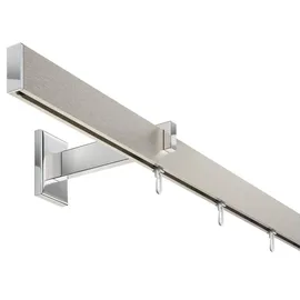 DécoProfi Gardinenstange Innenlauf 1-läufig Set Long rechteckig Silber Eloxiert/Verchromt I Länge: 240cm Aluminium für Wandmontage I Als Gardinenschiene & Vorhangstange geeignet