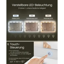 VASAGLE Schminktisch mit LED-Beleuchtung, Frisiertisch mit Spiegel, Schmuckschrank, Steckdosenleiste,modern
