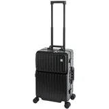 Travelhouse Roma Handgepäck Koffer, mit USB Anschluss, Alu-Rahmen, Hartschale, Trolley, Schwarz, 55x35x23 cm, - Schwarz