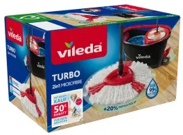 Vileda TURBO 2in1 Microfibre Bodenwischer Set, 4-teilig, Bodenwischsystem mit Powerschleuder für bequemes Auswringen, 1 Set, inkl. 50€ MyDays Gutschein