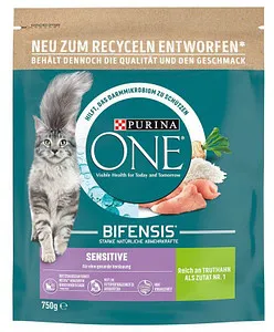 PURINA ONE® Katzen-Trockenfutter BIFENSIS®Sensitive Reich an Truthahn 750,0 g