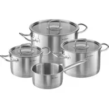 KLAMER Topf-Set 4-tlig. mit Glasdeckel, Induktion, extra dicke Wand- und Bodenstärke aus hochwertigem Edelstahl, unbeschichtetes Profi-Kochtopfset - Silber