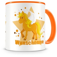 Samunshi® Kindertasse mit Namen Tasse oranges Einhorn Personalisierte Tasse mit Namen Kinder Kinderbecher mit Namen Kindergarten orange 300ml