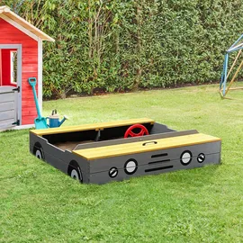 Home Deluxe Sandkasten KIDDY – Hellgrau Holz, 120x20x120 cm, Outdoor Spielzeug, Sandkästen