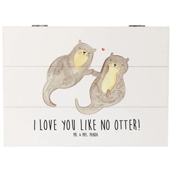 Mr. & Mrs. Panda Dekokiste Otter händchenhaltend – Weiß – Geschenk, glücklich, Paar, Schatzkiste (1 St) weiß Ø 0 cm x 18 cm x 15 cm