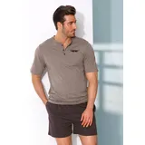 AUTHENTIC LE JOGGER Shorty »Pyjama für Herren«, (2 tlg., 1 Stück), mit Knopfleiste AUTHENTIC LE JOGGER braun-meliert-dunkelbraun