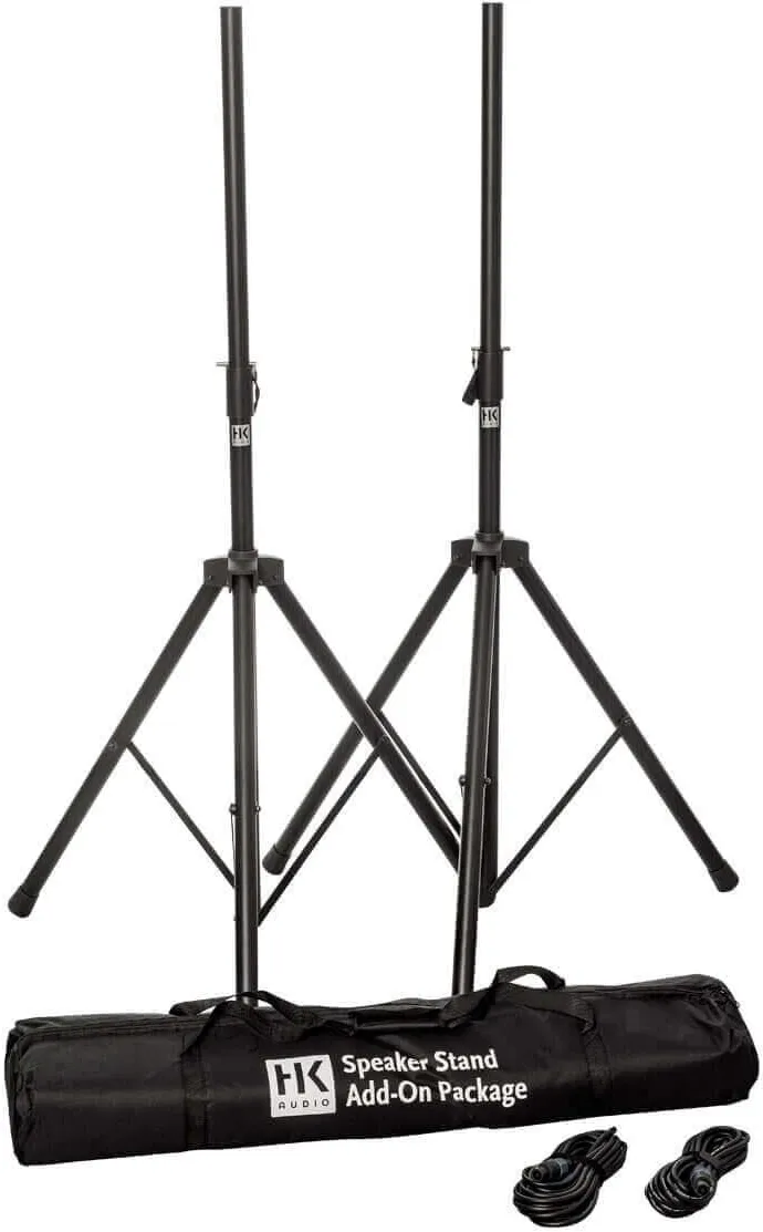 HK Audio Speaker Stand Add-On Package, "2x Boxenstativ schwarz (Alu), 2x Speaker-Kabel (7 m), Gigbag