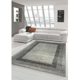 Designer Teppich Moderner Teppich Wohnzimmer Teppich Velours Kurzflor Teppich mit Winchester Bordüre in Grau Creme Größe 120x170 cm