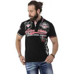 Poloshirt CIPO & BAXX, Herren, Gr. 4XL, schwarz, Single Jersey, Obermaterial: 95% Baumwolle, 5% Elasthan, bedruckt, modisch, slim fit, Kurzarm, Shirts