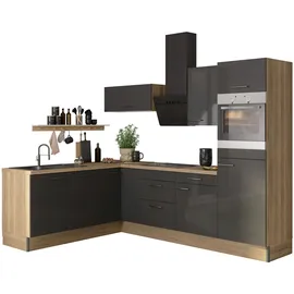 OPTIFIT Winkelküche L-Form 270 cm Anthrazit-Wildeiche