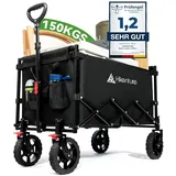 HIKENTURE Bollerwagen Faltbar mit Bremen - 140 Liter Volumen & 150KG belastbar - Extrem Faltbarer Bollerwagen - Klappbarer Handwagen Einkaufstrolley für Strand Camping Einkauf