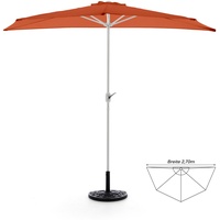 Nexos Komplett-Set Sonnenschirm Terracotta Halb-Schirm Balkonschirm Wandschirm halbrund 2,70m mit passendem Schirmständer und Schirmschutzhülle
